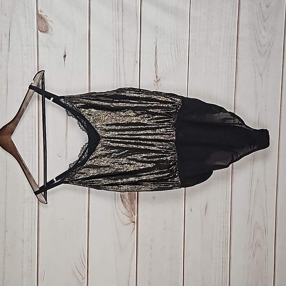 Cacique Seriously Sexy Cheeky Metallic Gold & Black Bodysuit - Size 18/20